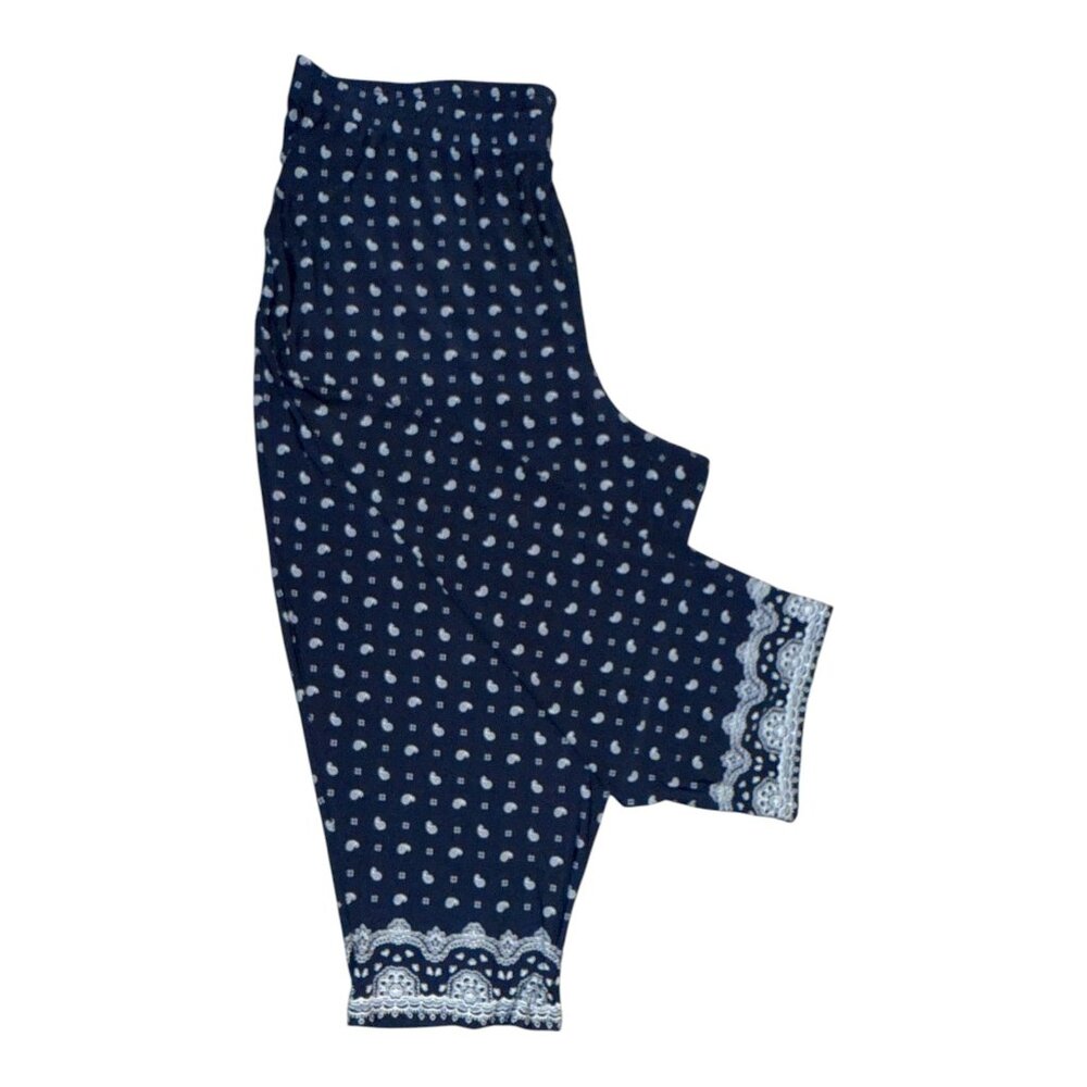 Catherines Navy Capris with White Paisley Border